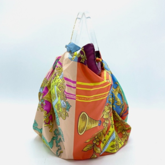Versace *Rare* La Medusa Multicolor Scarf Woven Palm Tote w/ Crossbody Strap - Picture 4 of 16